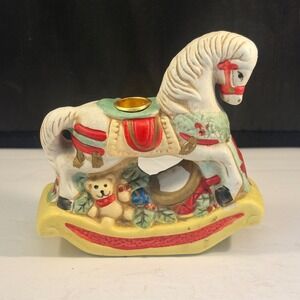 Vintage Giftco Ceramic Rocking Horse Candle Holder Christmas Holiday Decor